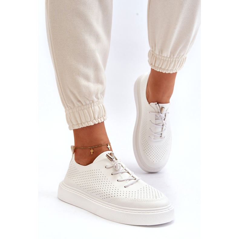 Sneakers bianche traforate da donna bianco 4