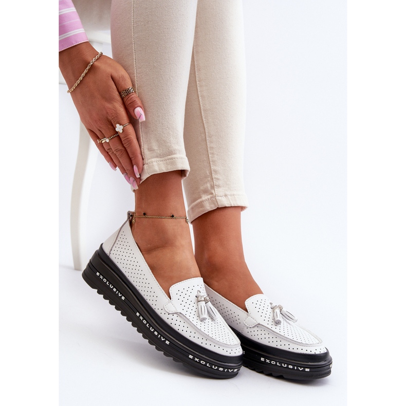 Mocassini Da Donna In Pelle Con Plateau, Colore Bianco Assetnima bianca 1