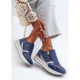 Sneakers da donna con plateau con motivo traforato e glitter INBLU IN000372 Blu 1