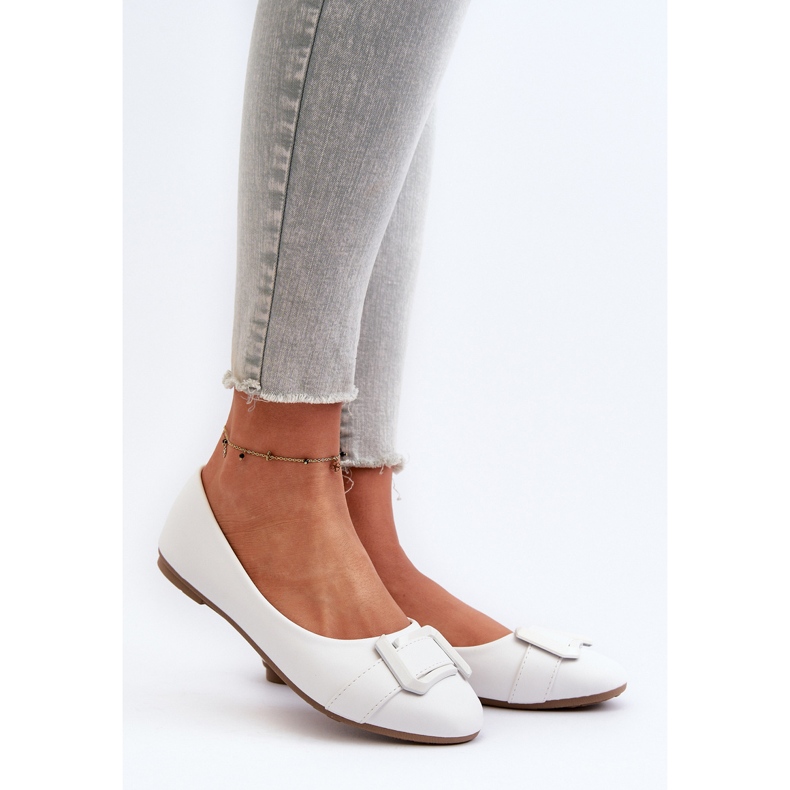 Ballerine Bianche in Ecopelle Con Cintura e Decorazione Cadwenla bianco 2