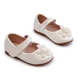 Miss Ballerine per bambini con chiusura in velcro e decorazione, bianche bianco 4