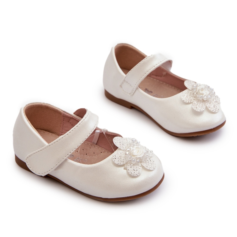 Miss Ballerine per bambini con chiusura in velcro e decorazione, bianche bianca 4