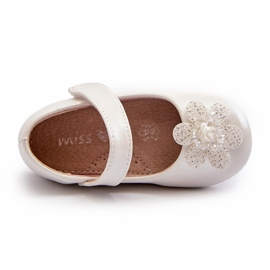 Miss Ballerine per bambini con chiusura in velcro e decorazione, bianche bianco 3