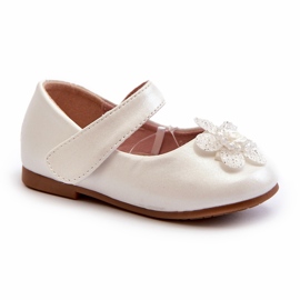 Miss Ballerine per bambini con chiusura in velcro e decorazione, bianche bianca 1