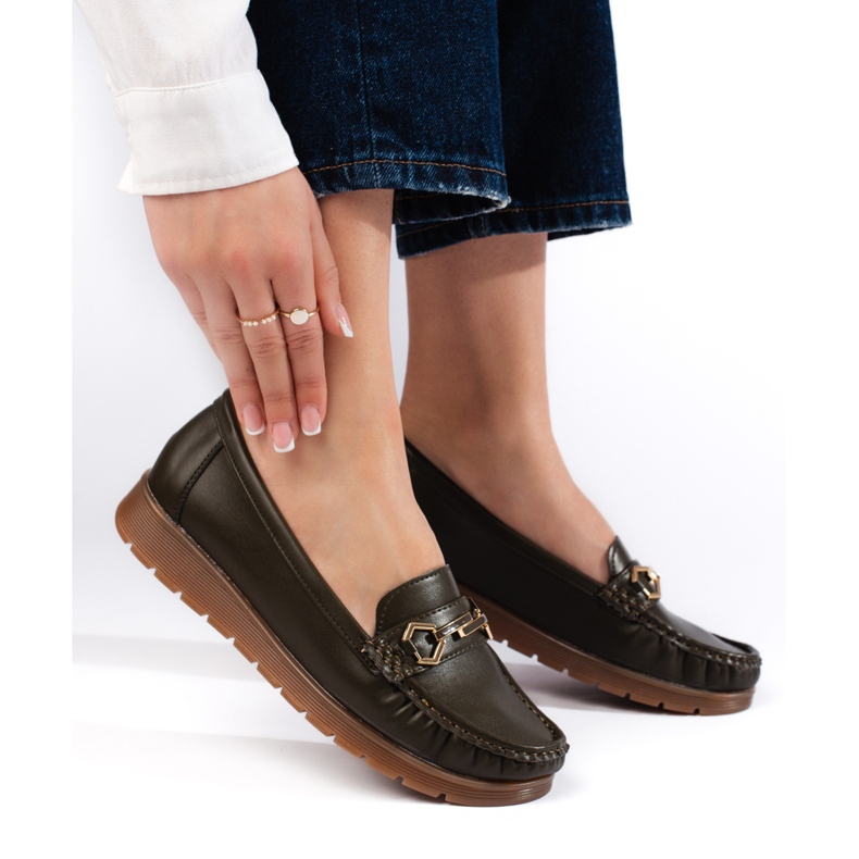 Comodi mocassini da donna verde scuro 1