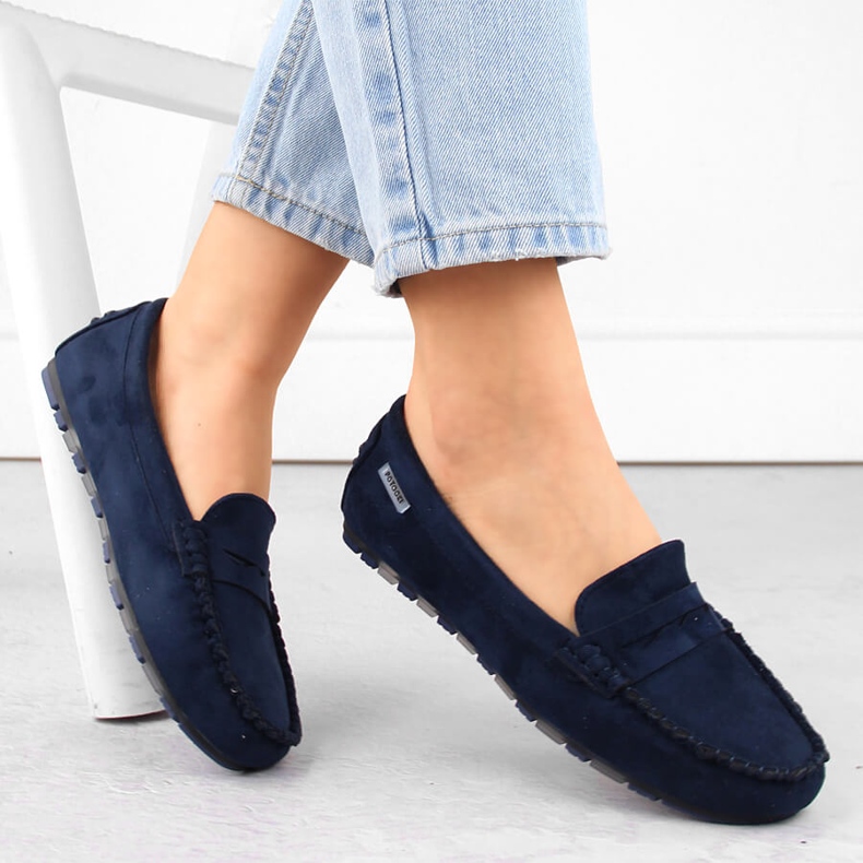 Mocassini da donna in camoscio blu navy Potocki 09300 1