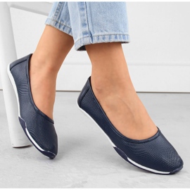 Ballerine slip-on da donna in pelle traforata, blu navy Filippo DP3681 1