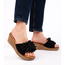 Sabot con zeppa in camoscio nero 2