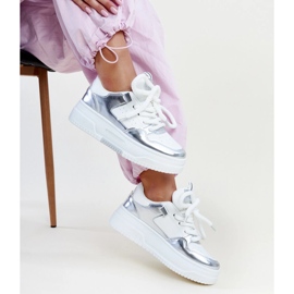 Sneakers Lengyel con plateau alto bianco e argento 1