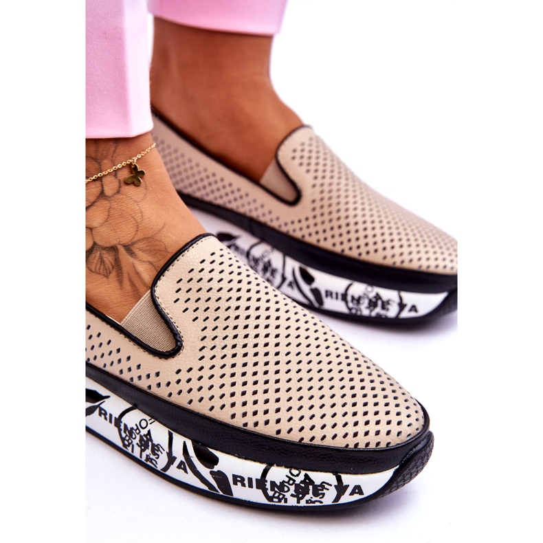 S.Barski Sneakers Donna In Pelle Traforata Slip-On Beige Sorito 2
