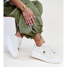 Sneaker di pelle beige chiaro con suola alta, Melita 1