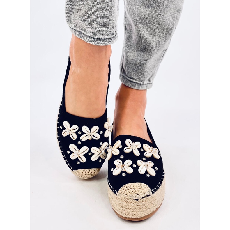 Elif Espadrillas nere con conchiglia nero 1
