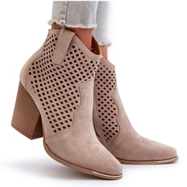 Stivaletti Da Donna In Eco Pelle Scamosciata Traforata Con Tacco Alto, Beige Stardara 7