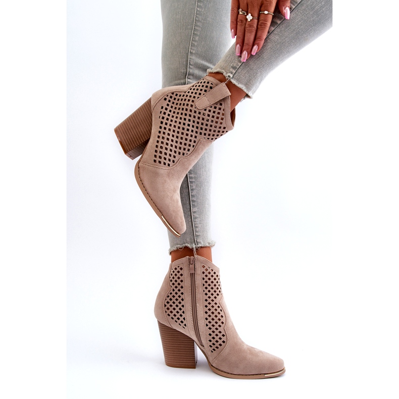 Stivaletti Da Donna In Eco Pelle Scamosciata Traforata Con Tacco Alto, Beige Stardara 5