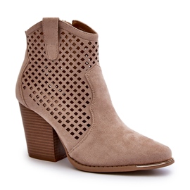 Stivaletti Da Donna In Eco Pelle Scamosciata Traforata Con Tacco Alto, Beige Stardara 2