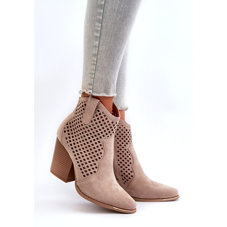 Stivaletti Da Donna In Eco Pelle Scamosciata Traforata Con Tacco Alto, Beige Stardara 3
