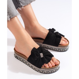 Infradito in camoscio nero con fiocco 2