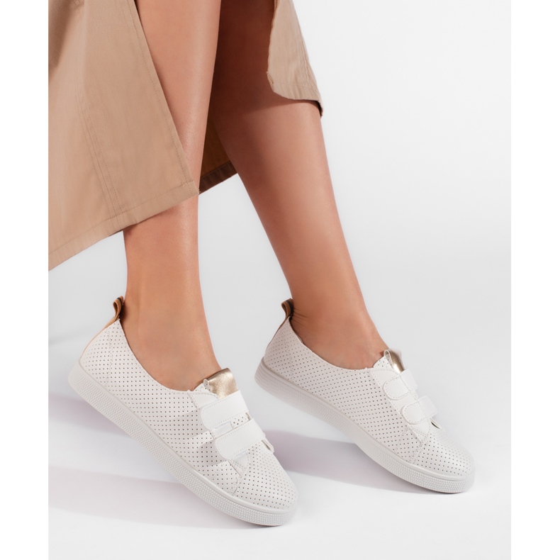 Sneakers bianche da donna con velcro bianco 1
