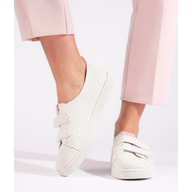 Sneakers bianche da donna con velcro bianco 2