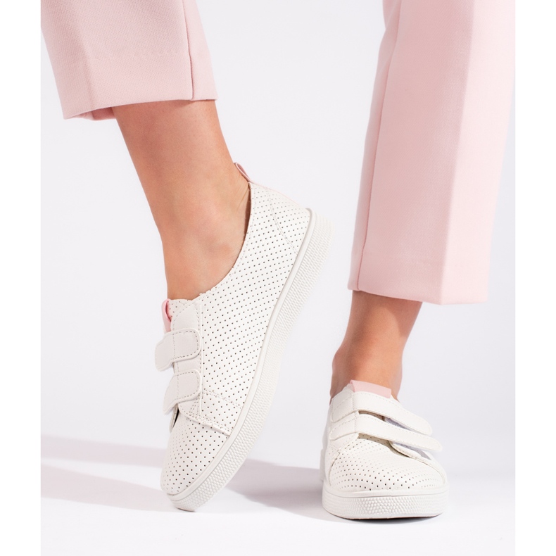 Sneakers bianche da donna con velcro bianco 2