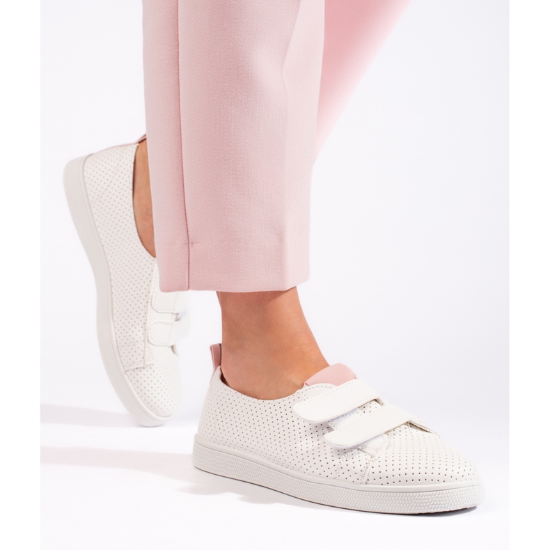 Sneakers bianche da donna con velcro bianco 1