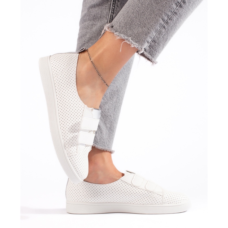 Sneakers bianche da donna con velcro bianco 1