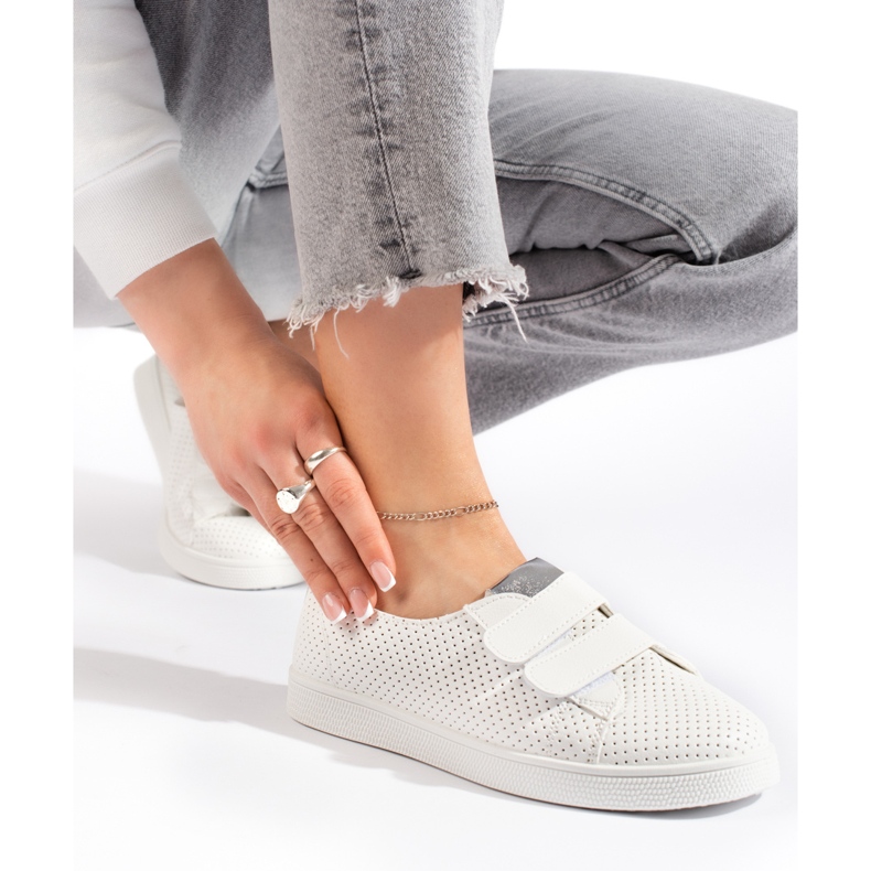 Sneakers bianche da donna con velcro bianco 2