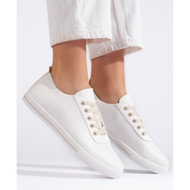 Sneakers da donna traforate bianche e beige bianco 1