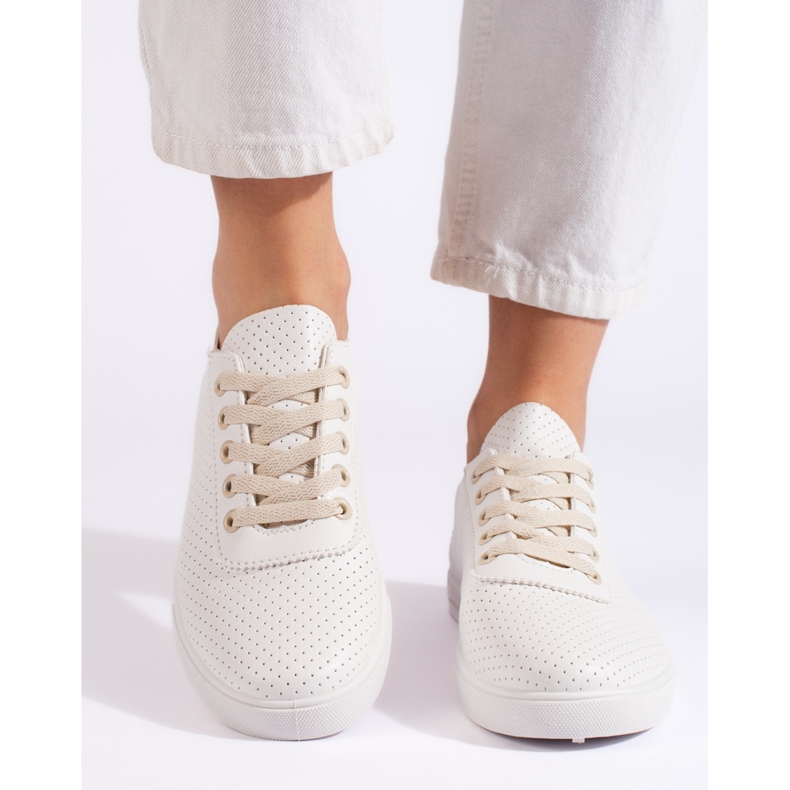 Sneakers da donna traforate bianche e beige bianco 2