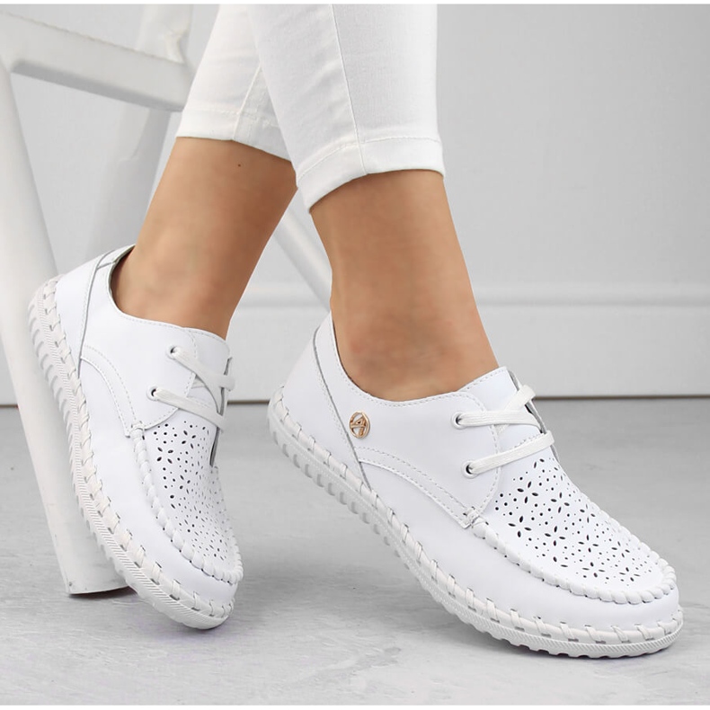 Scarpe da donna in pelle, mocassini stringati, bianco Artiker 54C-1520 1