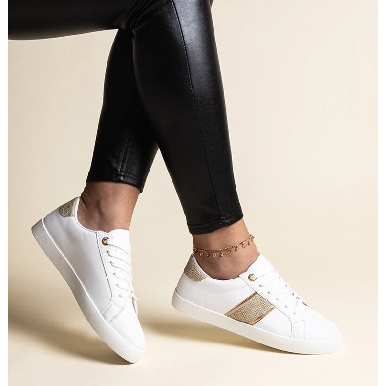 Sneaker bianche e dorate con striscia Grada decorativa bianco 1
