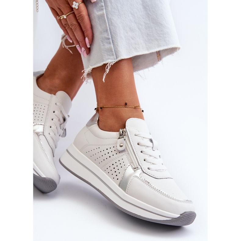 Sneakers da Donna in Pelle con Plateau Ligustra Bianca 1