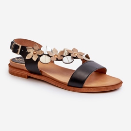 Sandali da Donna in Pelle Decorati con Fiori Laura Messi 2762 Nero 1