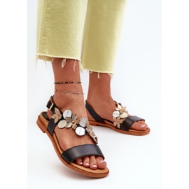 Sandali da Donna in Pelle Decorati con Fiori Laura Messi 2762 Nero 2