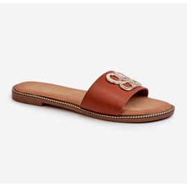 Infradito da Donna Con Decorazione In Eco Pelle Su Tacco Piatto Marrone Sadria 1