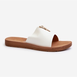 Infradito da donna con suola piatta con decorazione, in ecopelle, Makia Bianco 1