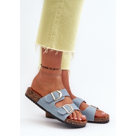Infradito da donna in denim con plateau in sughero con cinturini, blu Doretta 2