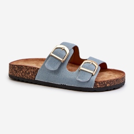 Infradito da donna in denim con plateau in sughero con cinturini, blu Doretta 1