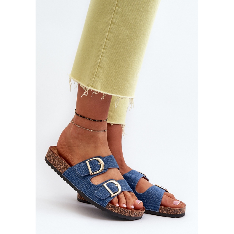 Infradito da donna in denim con plateau in sughero con cinturini, colore blu scuro Doretta 2