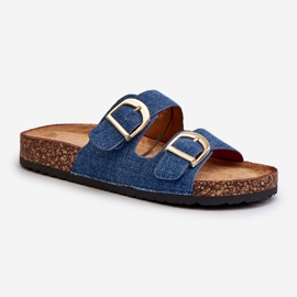 Infradito da donna in denim con plateau in sughero con cinturini, colore blu scuro Doretta 1