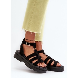 Sandali Gladiatore da Donna Realizzati in Eco Camoscio Dorameia Nero 1