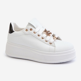 Sneakers da donna con plateau e spille in ecopelle, cavisa bianca 1