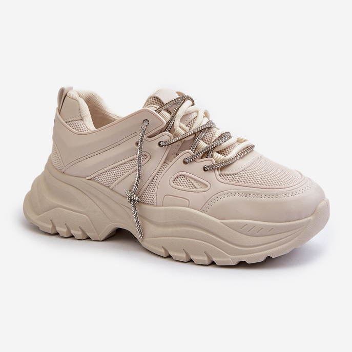 Sneakers da donna su suola massiccia con allacciatura decorativa Relissa beige 2