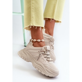 Sneakers da donna su suola massiccia con allacciatura decorativa Relissa beige 1