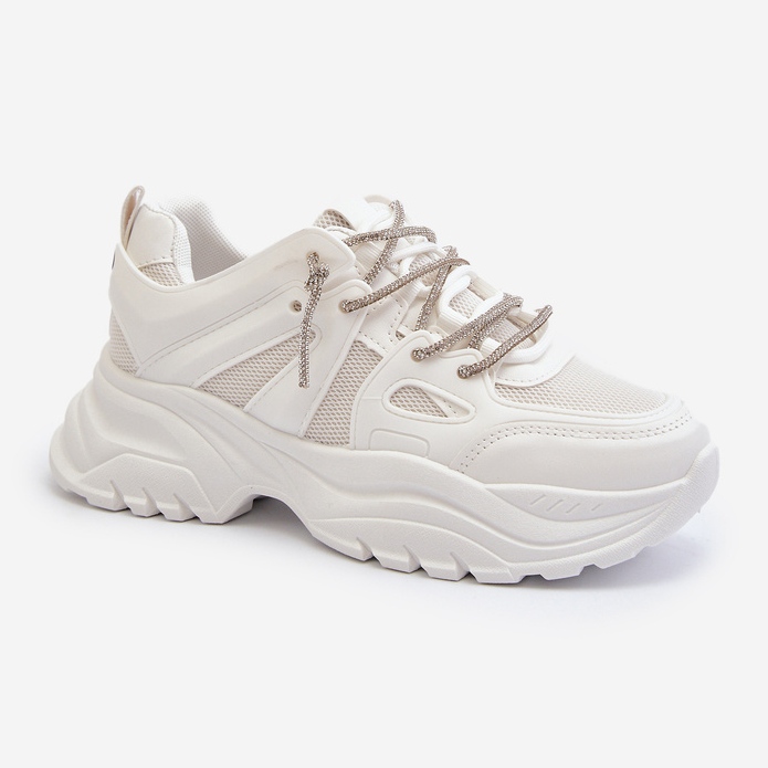 Sneakers da donna su suola massiccia con allacciatura decorativa Relissa bianca bianco 1