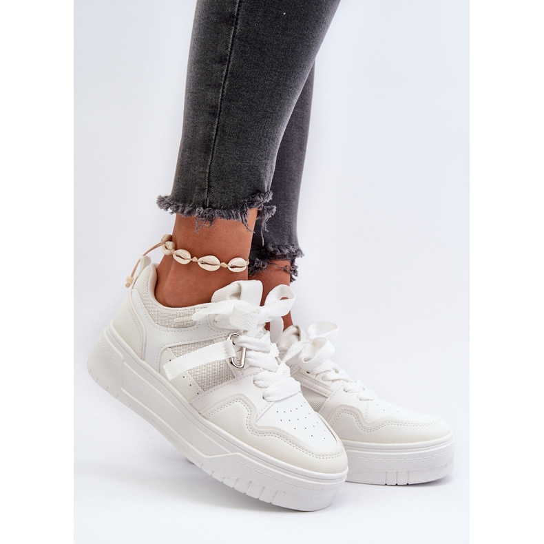 Sneakers Platform da Donna in Eco Pelle, Colore Bianco 2