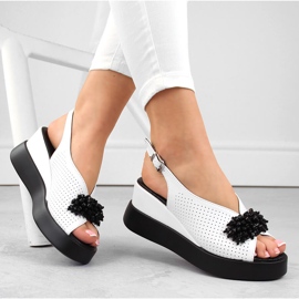 Sandali con zeppa da donna in pelle con perline, bianco Filippo DS6076 1