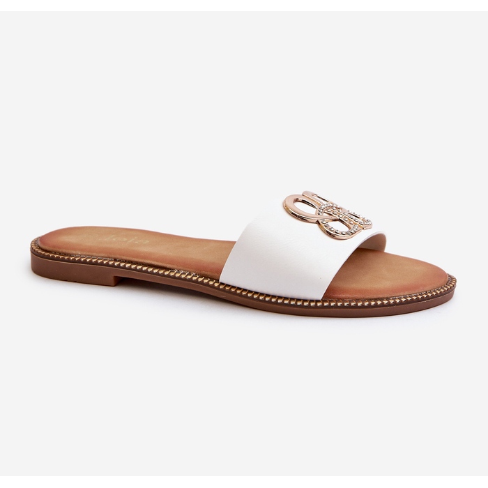 Infradito da Donna Con Decorazione In Eco Pelle Su Tacco Piatto, Sadria Bianco 1
