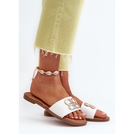 Infradito da Donna Con Decorazione In Eco Pelle Su Tacco Piatto, Sadria Bianco 2