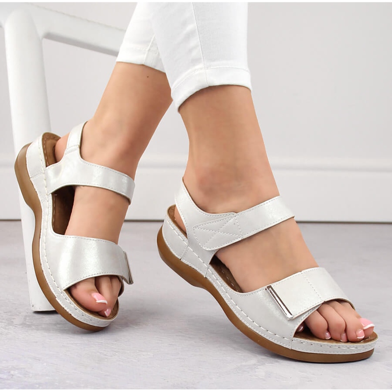 Comodi sandali argento da donna con velcro, eVento 0146 d'argento 1